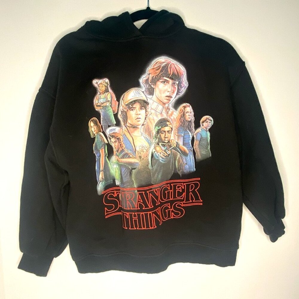 Zara Netflix Stranger Things Black Hooded Sweatshirt Big Kids Unisex: Size 13-14
